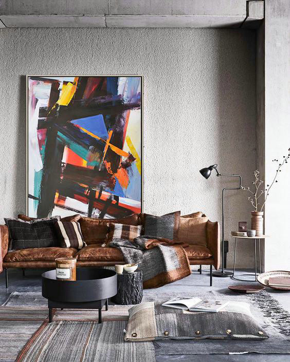 Modern Art Abstract Painting,Vertical Palette Knife Contemporary Art,Large Wall Art Canvas,Black,Blue,Orange,Red.etc